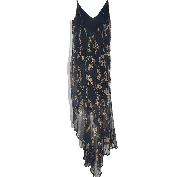 Romantic Dress Small Black Floral Sheer Hi-Low Asymmetric Feminine sexy flowy - Picture 4 of 8